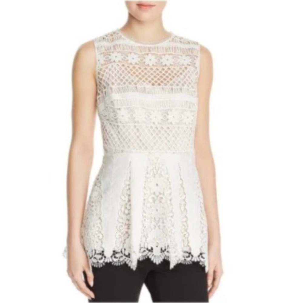 Elie Tahari White Lace Sleeveless Blouse